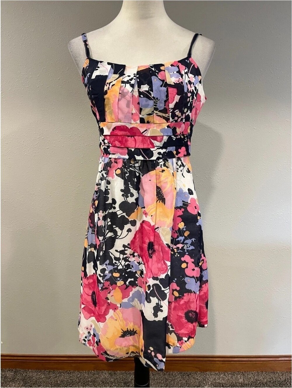 Floral Print Spaghetti Strap Sundress - Pink/Navy